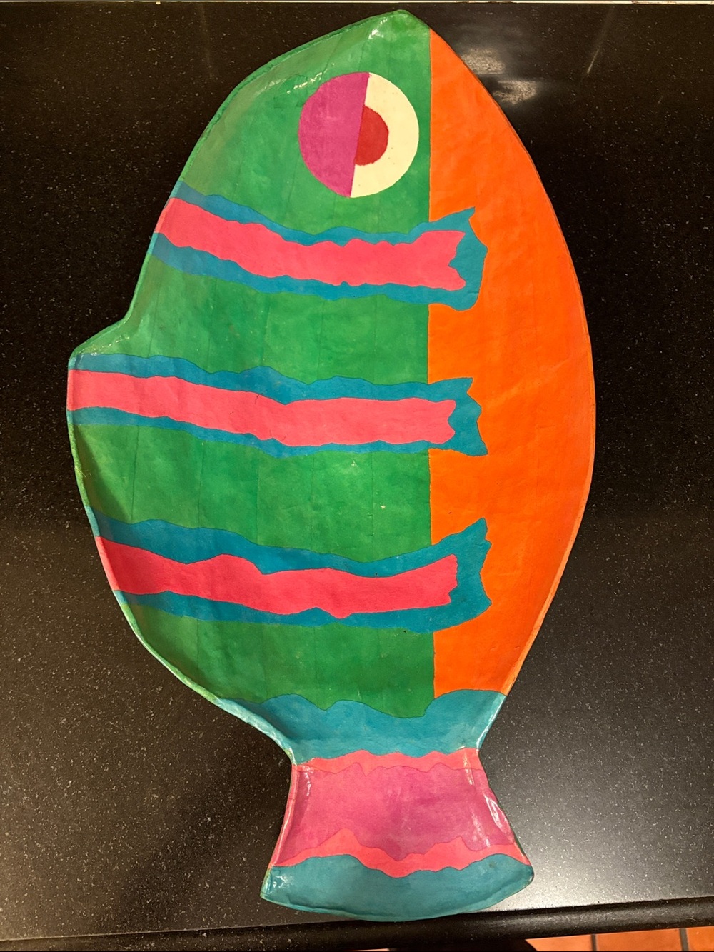 Vintage Early 80’s - Paper Mâchè Fish Platter/Bowl/Wall Art—Green/Pink/Blue